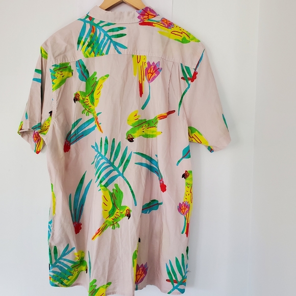 ROARK Men XL Journey Macaw Tan Tropical Button SS Shirt Logo Casual Island Vacay - Picture 10 of 15